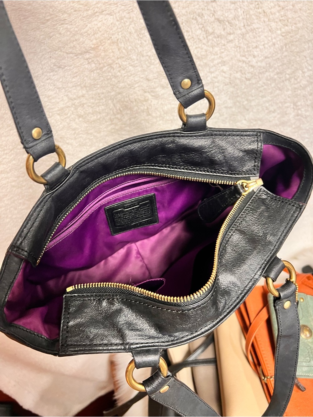 Coach Black Leather Shoulder Bag with Gold Studs - Picture 6 of 13